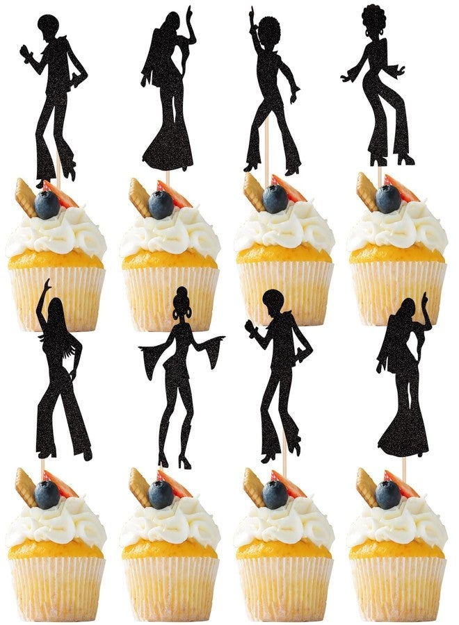 Incrizma 24 PCS Black Glitter 70s Disco Cupcake Toppers - Disco Dancing Cupcake Picks - Cake Decorations for Music Theme Wedding & Birthday Party Supplies (70s Disco Dancing, 24) - Image 3